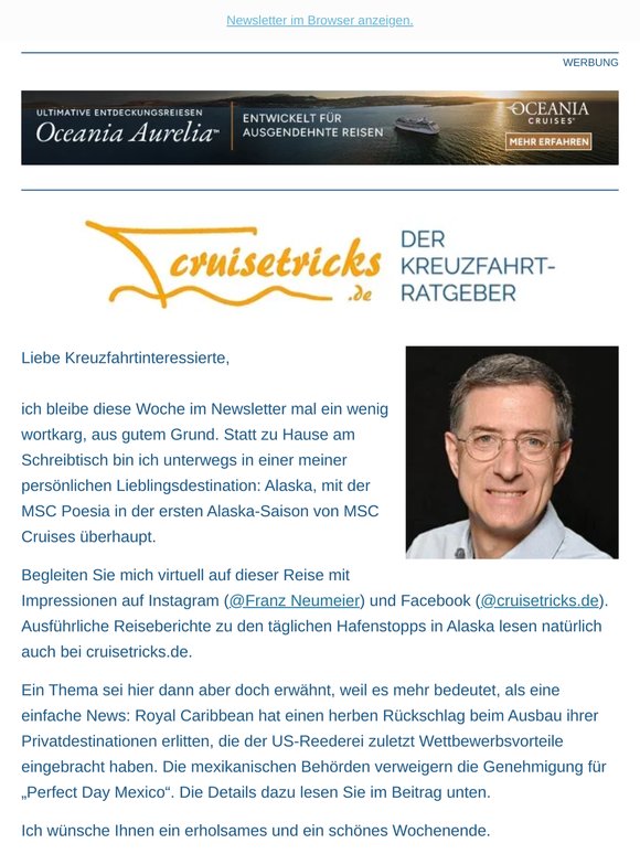 Ihr wöchentlicher Kreuzfahrt-Newsletter von Cruisetricks.de (KW21)