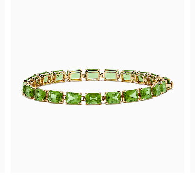 14K Yellow Gold Radiant Cut Peridot Tennis Bracelet