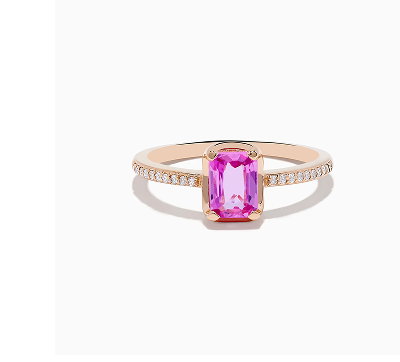 14K Rose Gold Pink Sapphire and Diamond Solitaire Ring