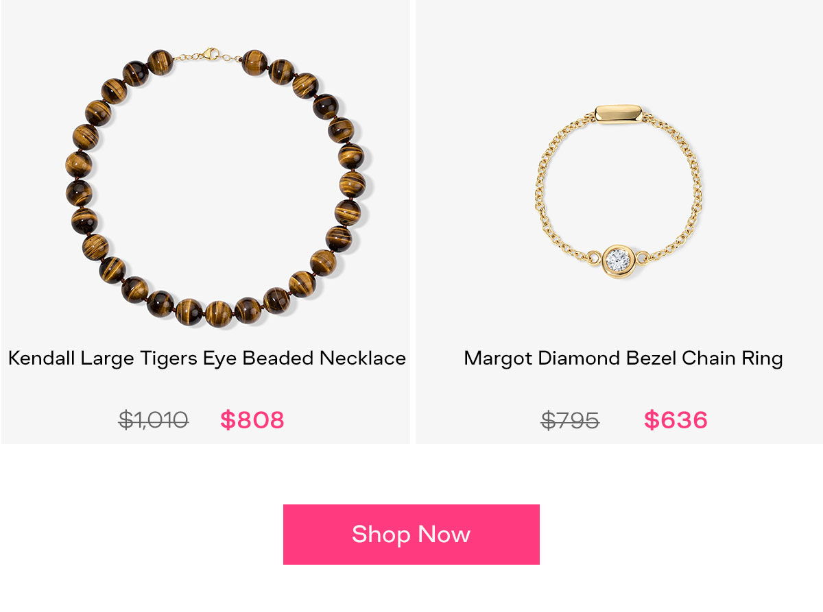 kendall large tigers eye beaded necklace and chain ring, shop now
