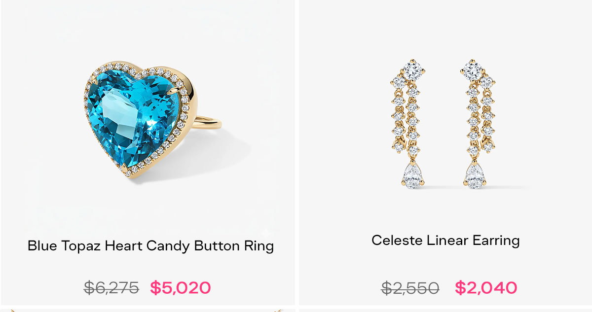 candy button heart ring and celeste linear earrings