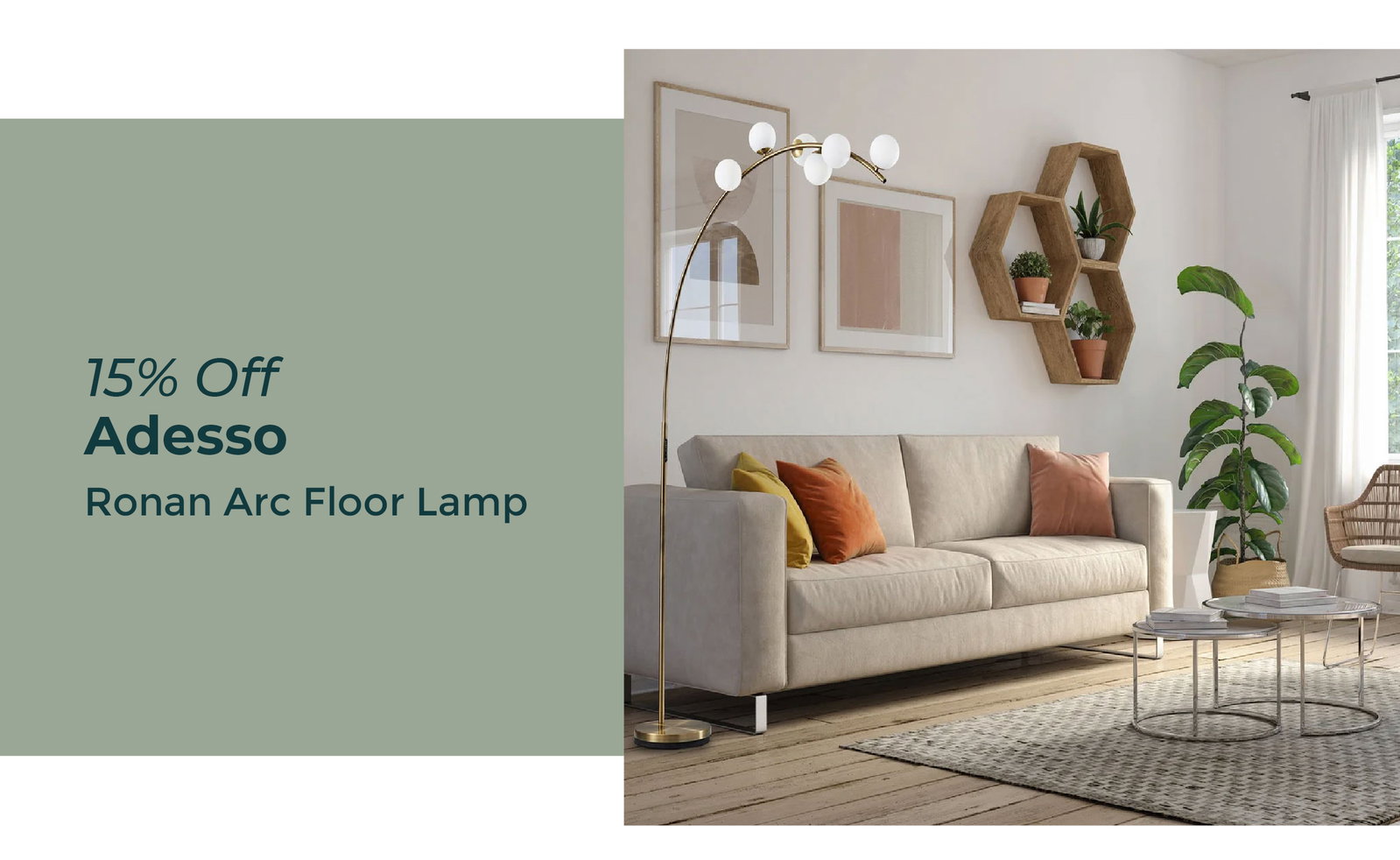 15% Off Adesso Pictured: Ronan Arc Floor Lamp