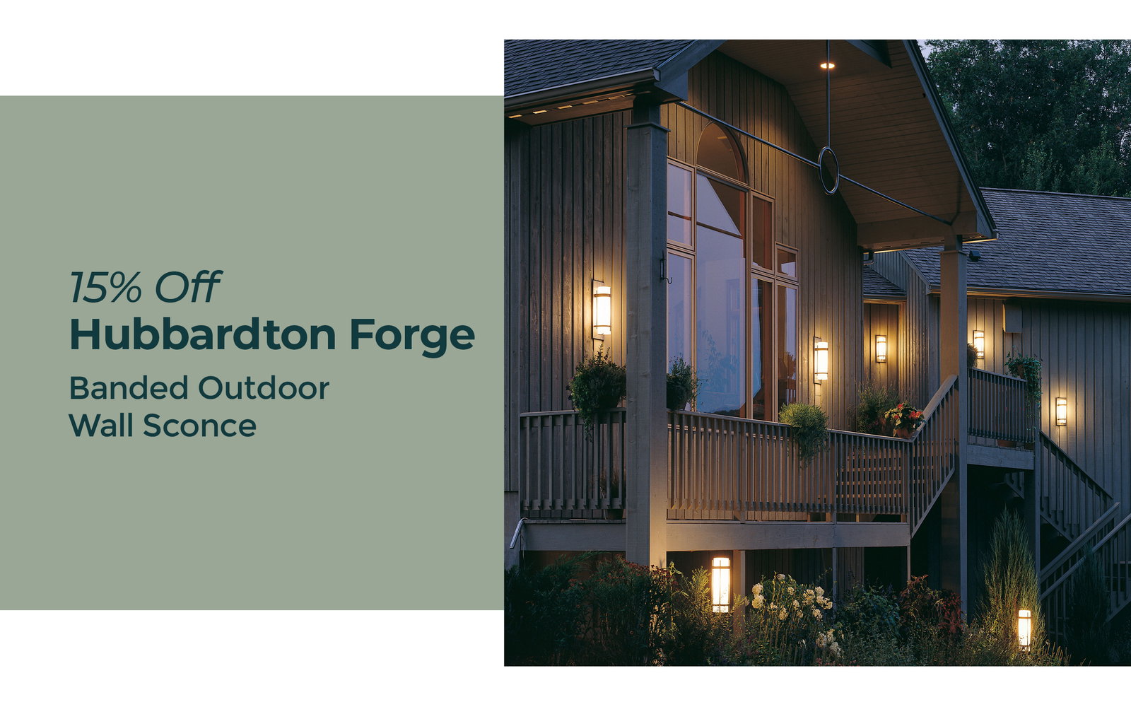 15% Off Hubbardton Forge Pictured: Banded Outdoor Wall Sconce