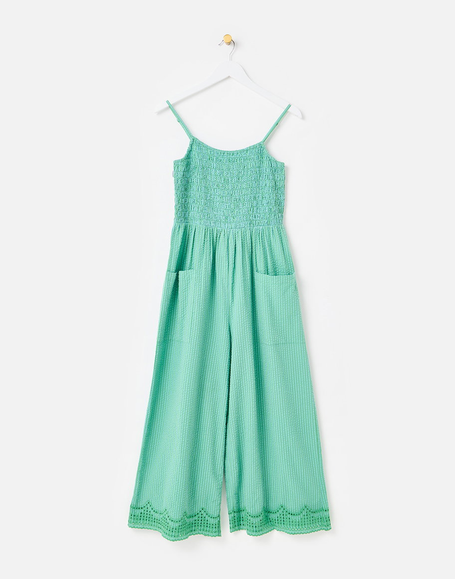 Green Striped Strappy Cropped Jumpsuit