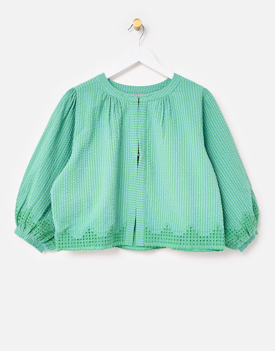 Green Striped Broderie Cotton Jacket