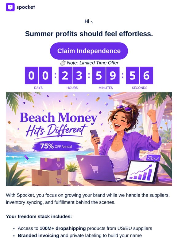 Summer Friday Starts Now. Get 75% OFF on Spocket Annual