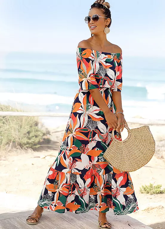LASCANA Floral Bardot Maxi Dress