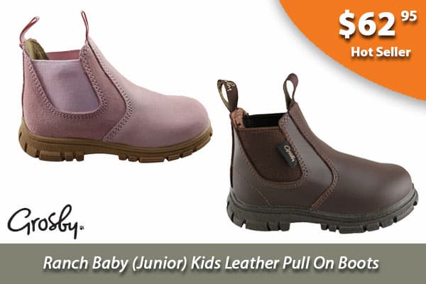 Grosby Junior Kids/Youths Ranch Leather Pull On Boots