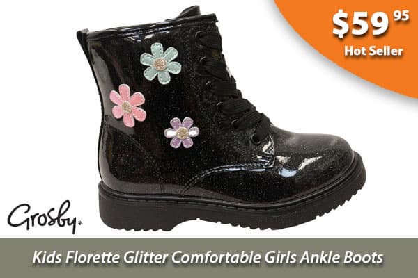 Grosby Girls Kids Florette Glitter Ankle Boots