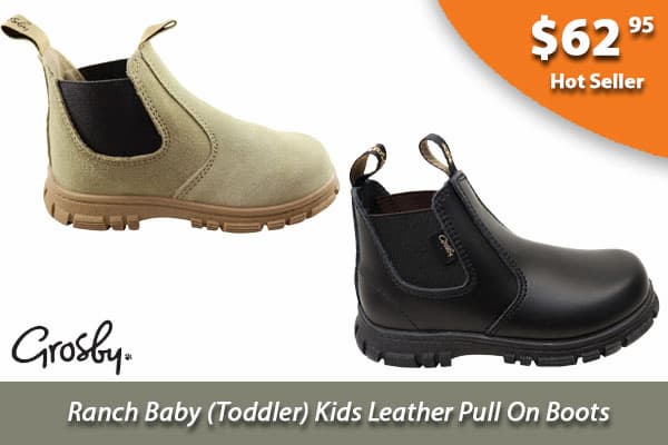 Grosby Baby Toddler Kids Ranch Leather Pull On Boots