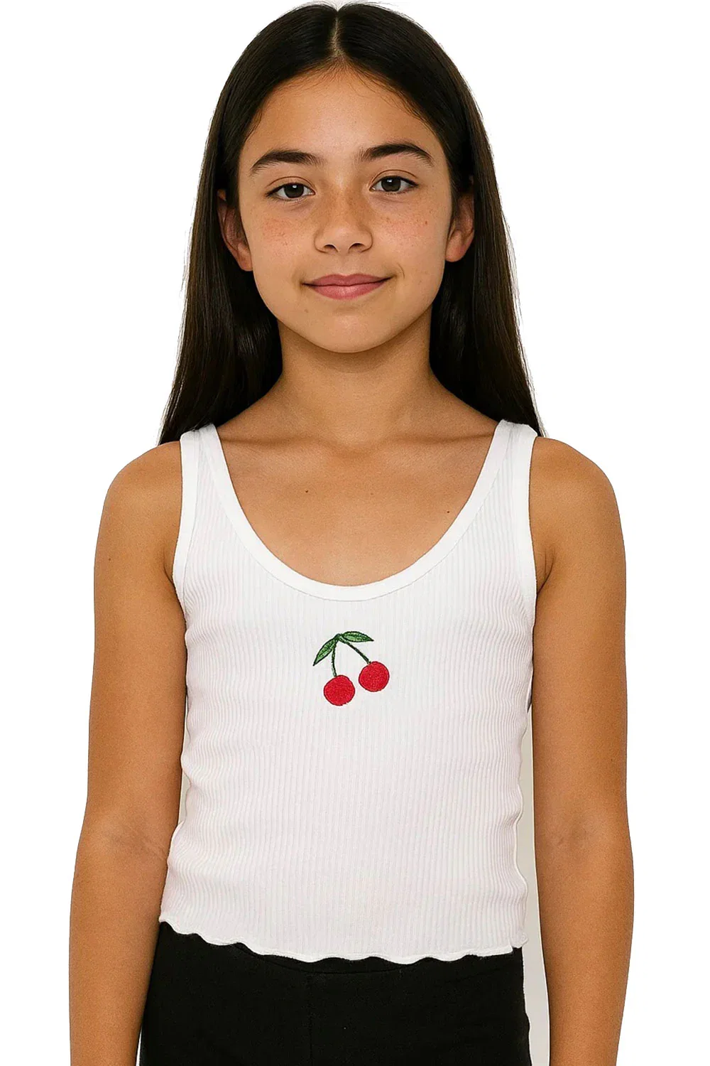 Image of Kids Girls White Cherry Embroidered Sleeveless Crop Top | Age 10-12 Years
