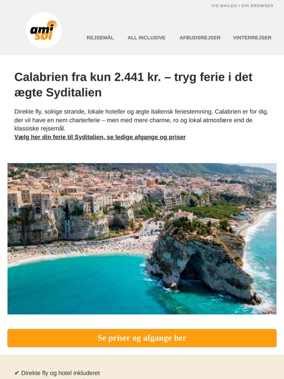 Calabria fra kun 2.441,- fly og hotel