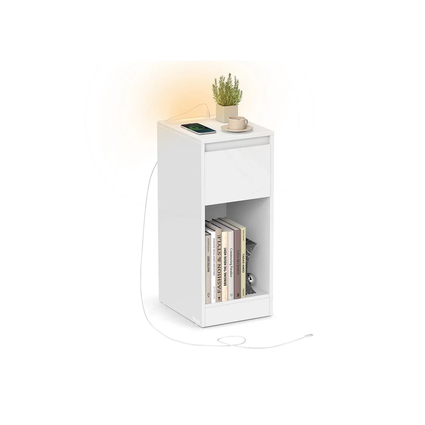 Image of Nachttisch mit LED Beleuchtung USB Anschlüssen und Schublade