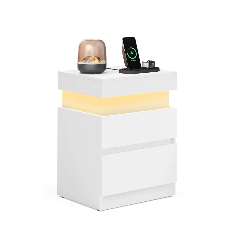 Image of Kailyn Kollektion - Nachttisch mit Steckdosen und LED Beleuchtung
