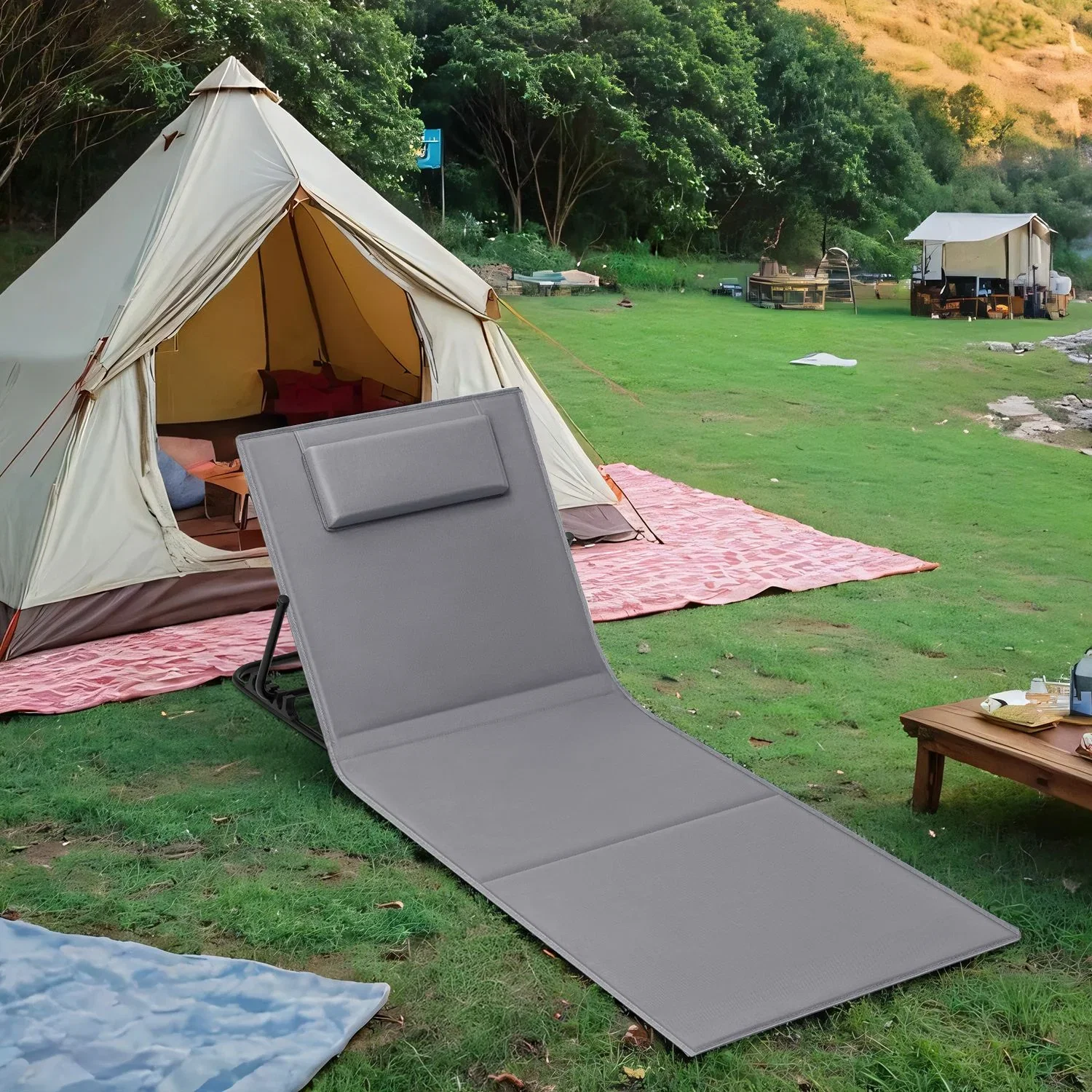 Image of 1er Set Strandliegen mit stufenlos Verstellbarer Rückenlehne