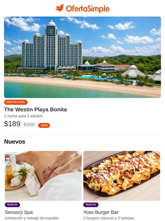 🏨 The Westin Playa Bonita / 💆 Sensory Spa / 🍔 Yoss Burger Bar / 🚗 SUGERESA
