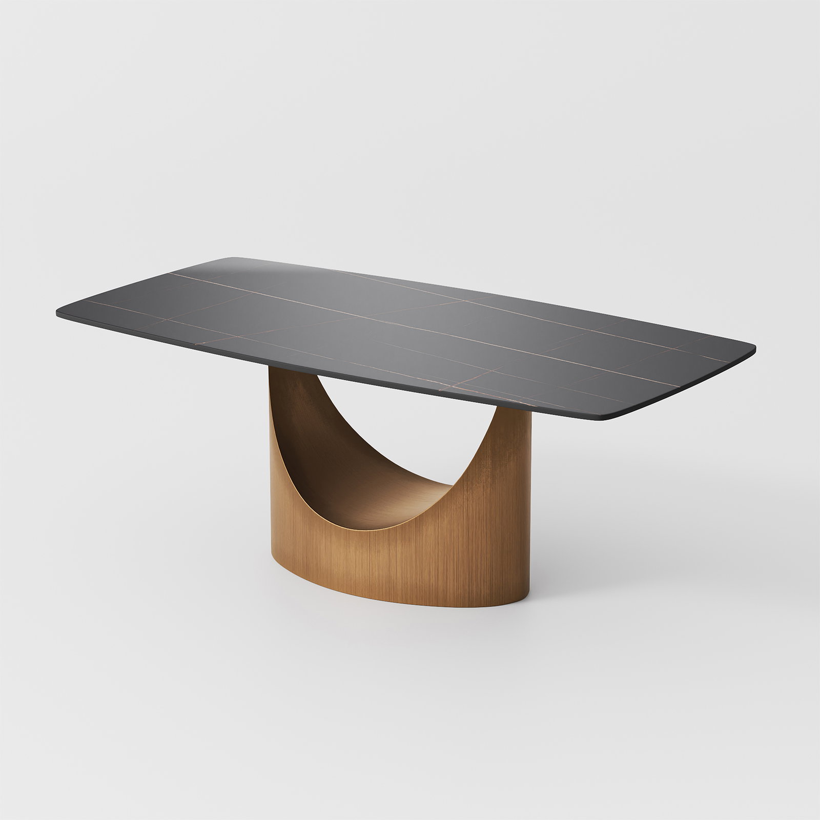 Image of Hobart Modern Rectangular Dining Table with Sintered Stone Tabletop, Carbon Steel, for Kitchen and Dining Room