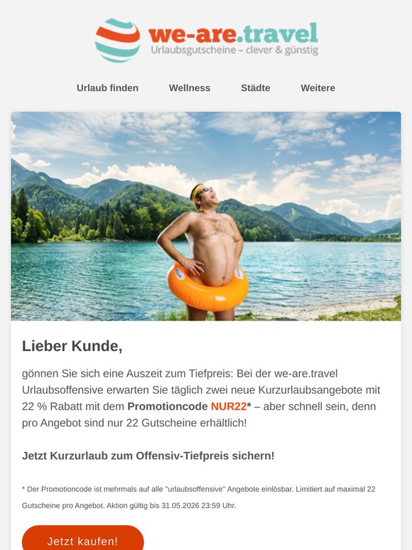 22 % extra Rabatt auf ausgewählte Kurzurlaube