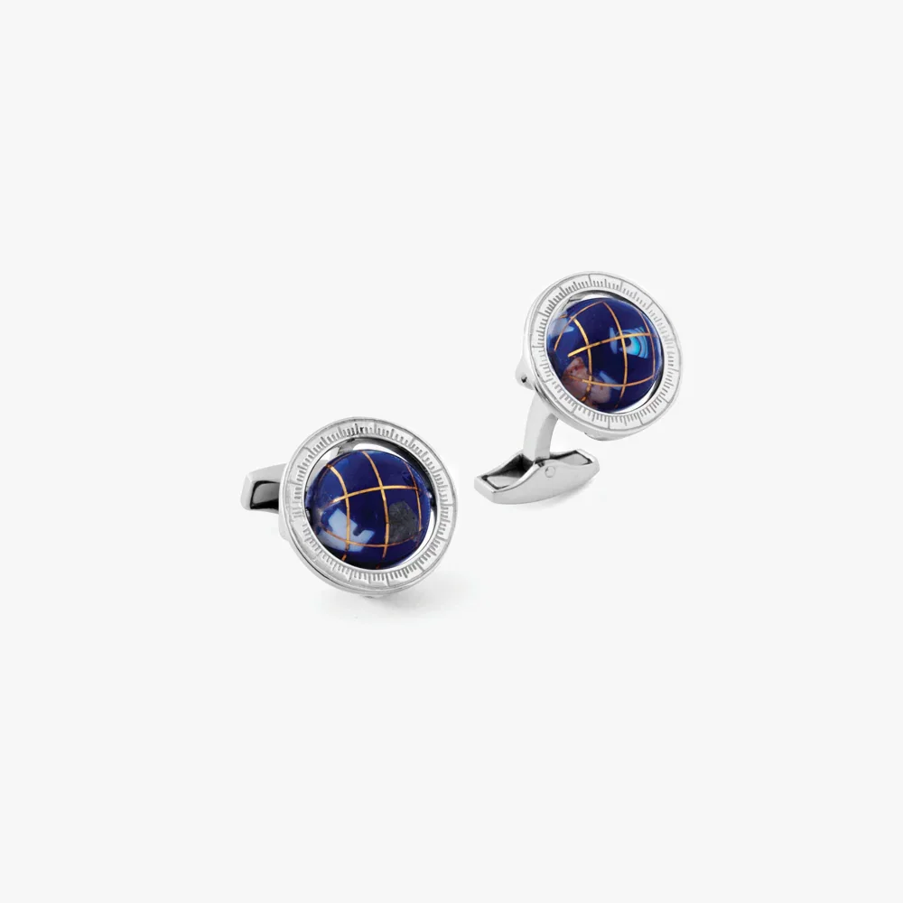 Image of Globe Cufflinks In Lapis With Sterling Silver