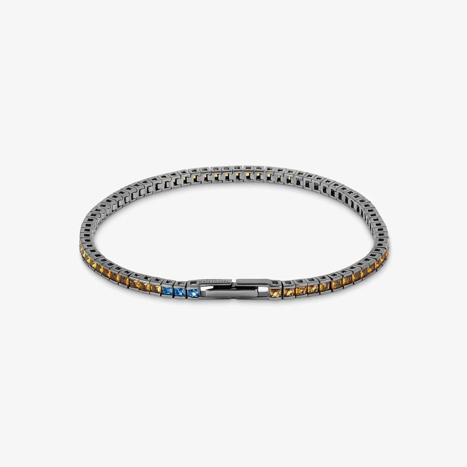 Image of Quadro Tennis Semi-Precious Bracelet In Black Rhodium Plated Sterling Silver With Yellow Nano Stones