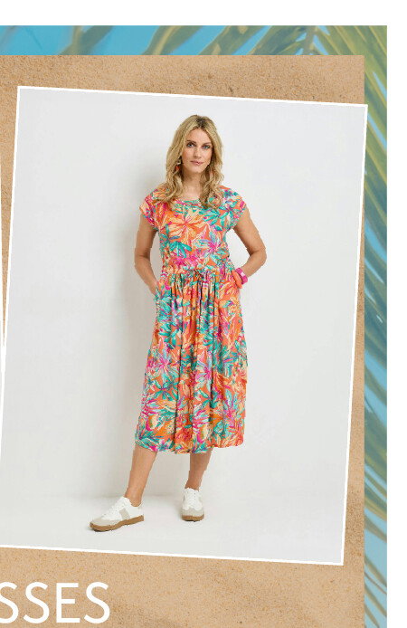 Drawstring Print Midi Dress