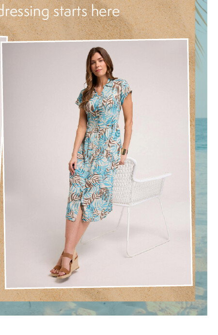 Linen Blend Print Midi Dress
