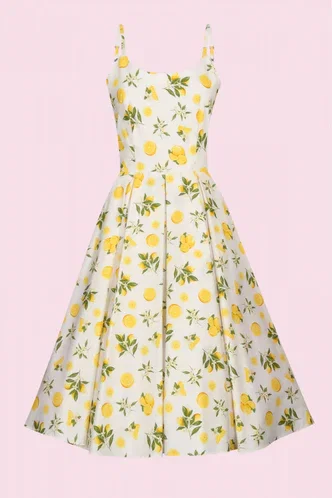 Priscilla Lemon Print Cotton Midi Dress