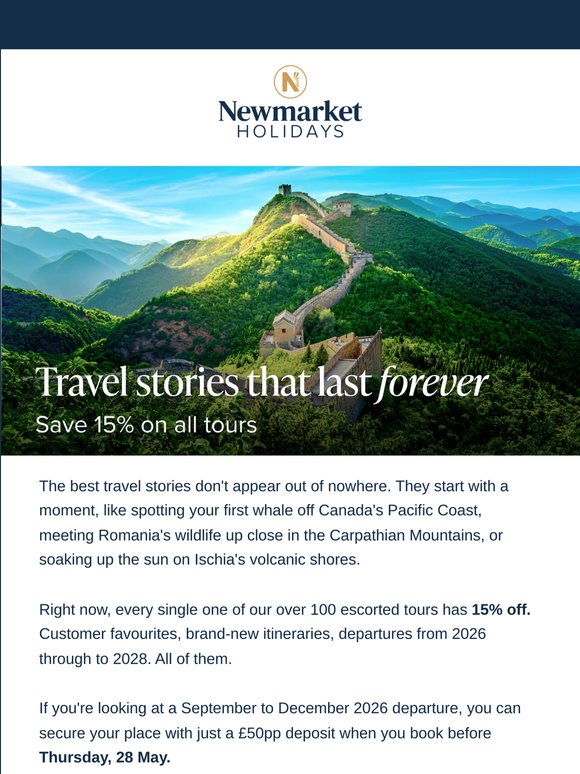 Save 15% on ALL escorted tours!