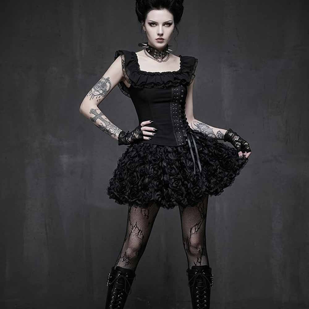 Image of Gothic Street Lace-Up Corset Top Mini Skirt Set