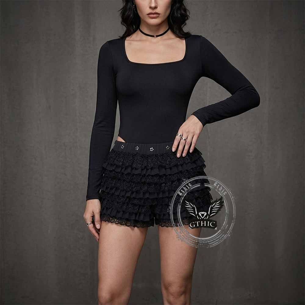Image of Gothic Tiered Lace Ruffle Cake Skirt Shorts