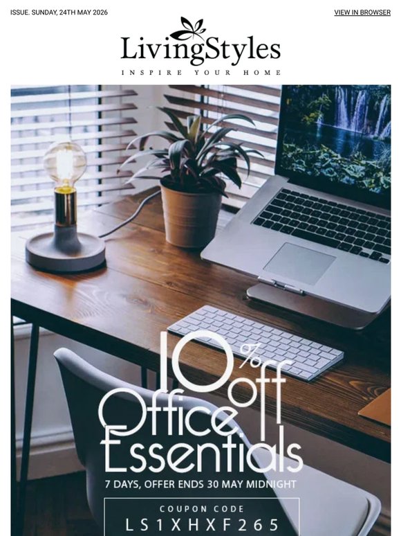7-Day Home Office Event 🪑 Take 10% OFF beautifully crafted desks, chairs & more. Limited stock - upgrade your space in style!