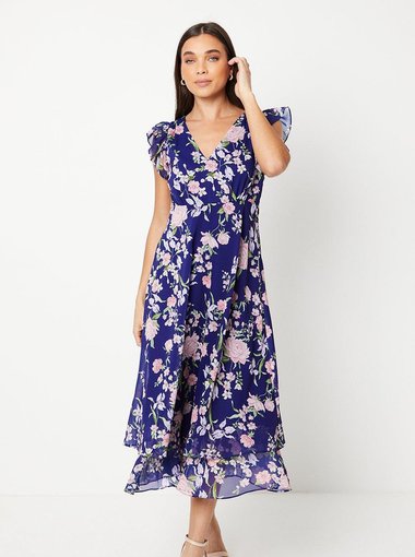 Petite Ruffle Shoulder Midi Dress