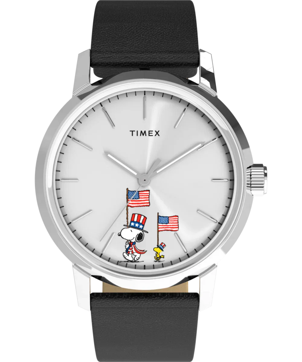Image of Peanuts® x Timex Marlin® Automatic Americana 40mm Leather Strap Watch
