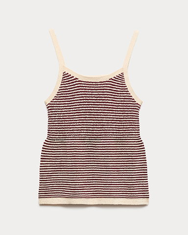 Multi Cotton Blend Striped Square Neck Knitted Vest