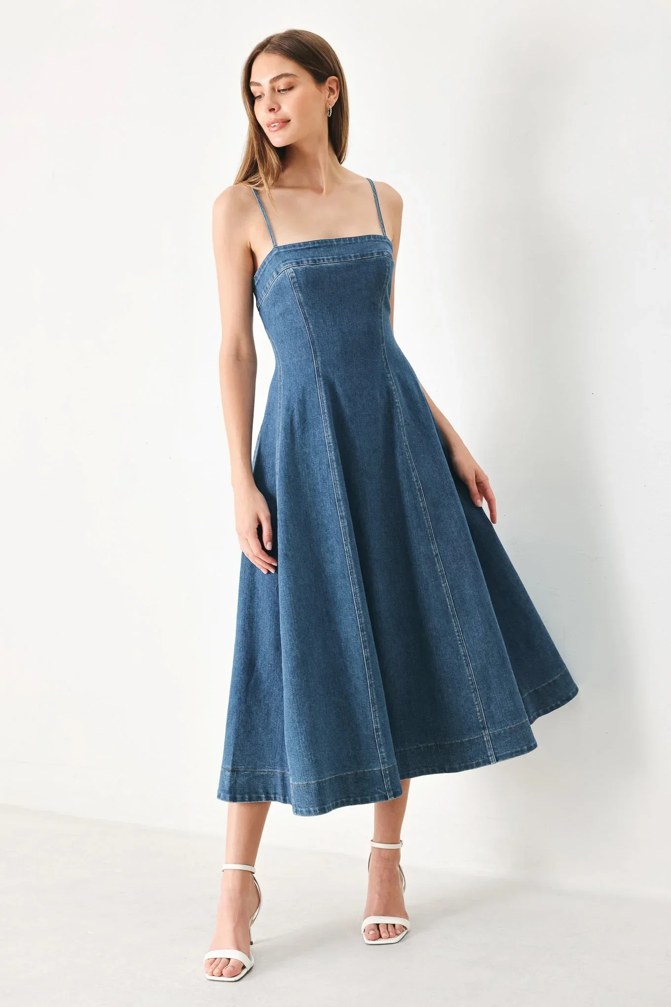 Image of SUMMER INDIGO DENIM MIDI DRESS