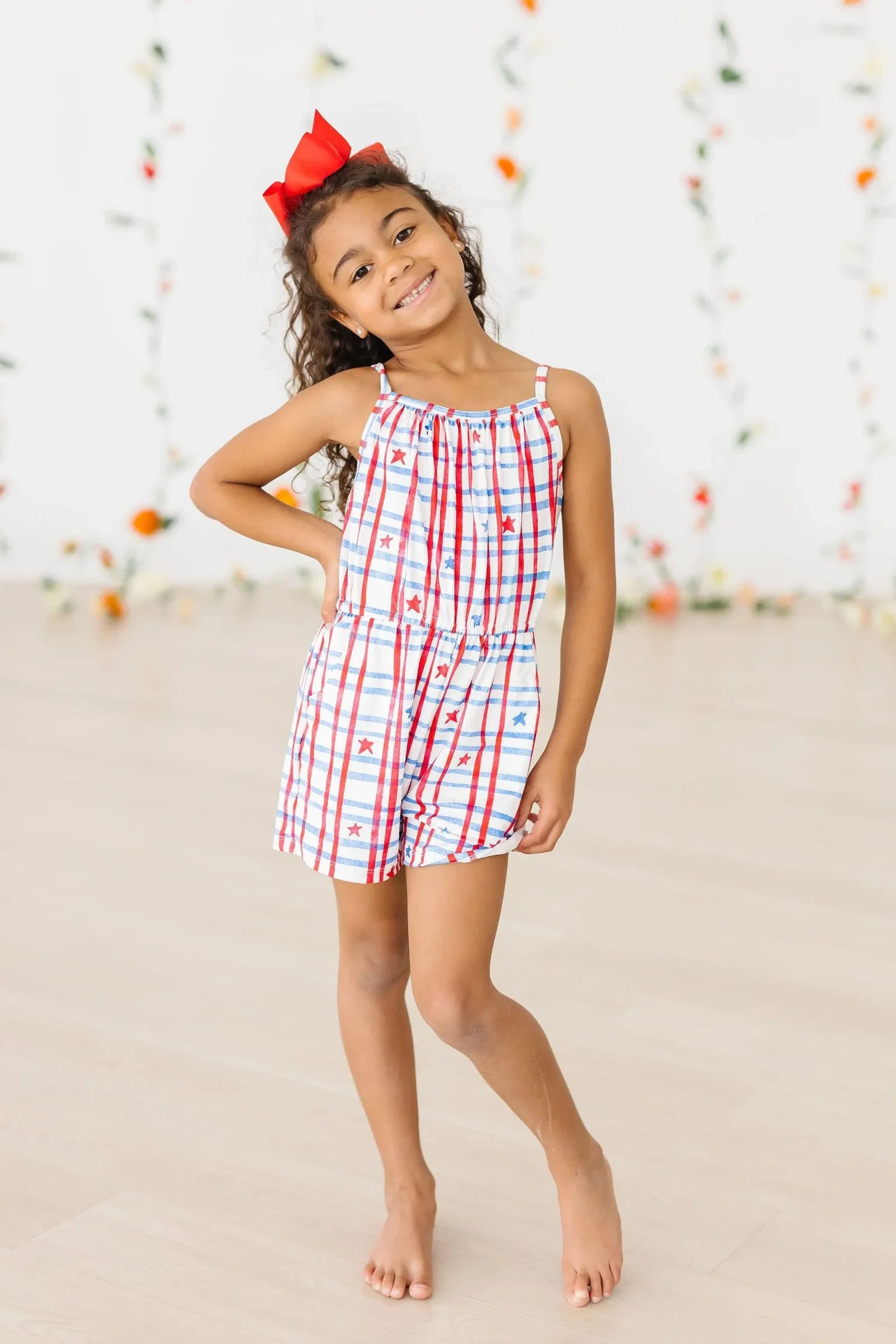 Image of Patriotic Plaid Strappy Play Romper