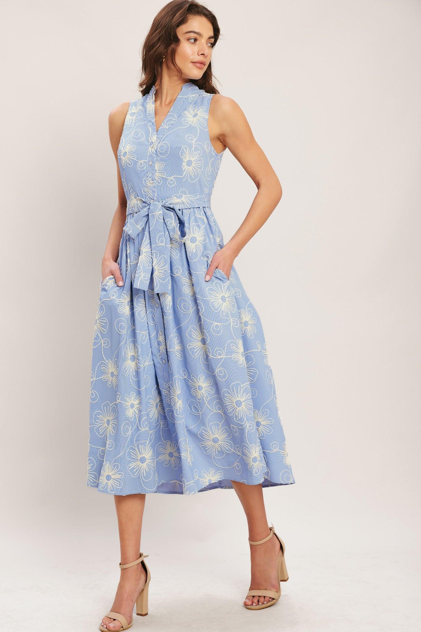Image of SUMMER SKETCH FLORA WOVEN MIDI DRESS