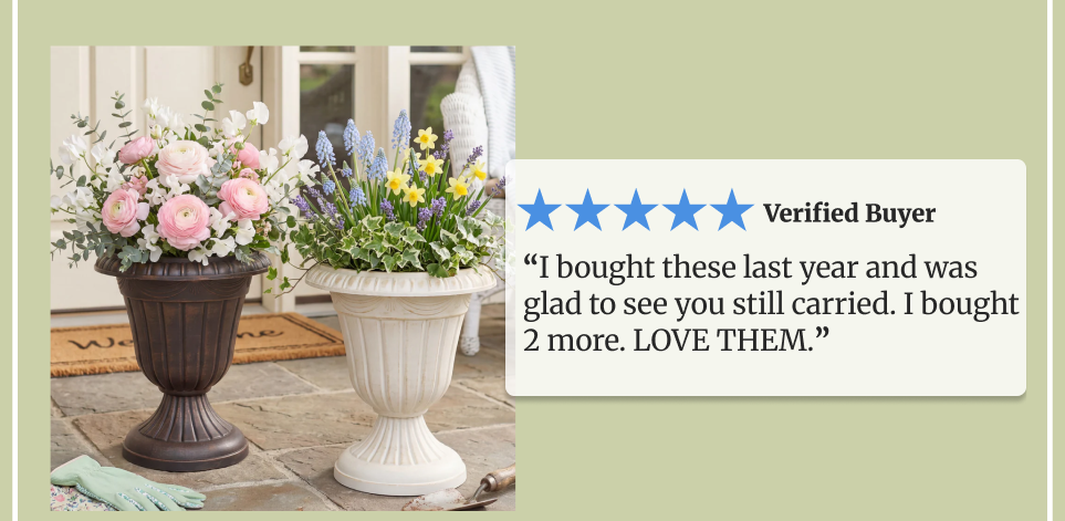 Plastic Urn Planter in White-Gold or Black-Copper