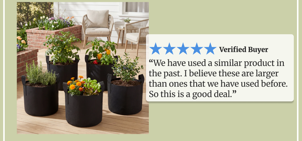 7 Gallon Grow Bags Set Of 5 With Built In Handles