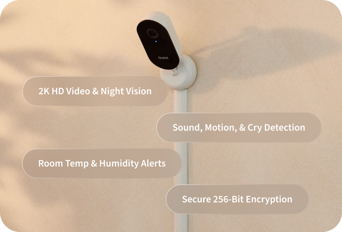 2K HD Video & Night Vision | Sound, Motion, & Cry Detection | Room Temp & Humidity Alerts | Secure 256-Bit Encryption