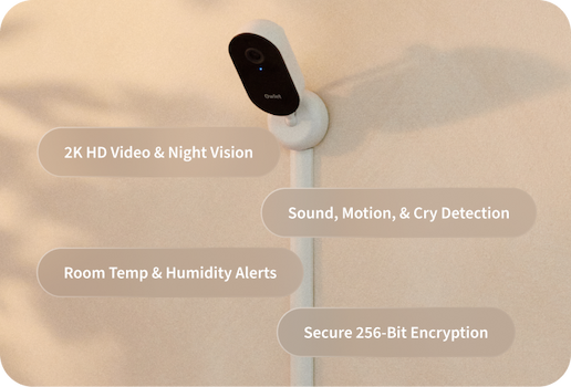 2K HD Video & Night Vision | Sound, Motion, & Cry Detection | Room Temp & Humidity Alerts | Secure 256-Bit Encryption