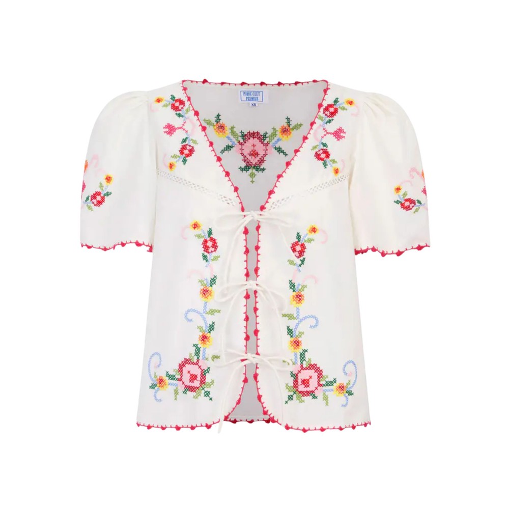Image of Gia Embroidered Top - Rose Cross Stitch