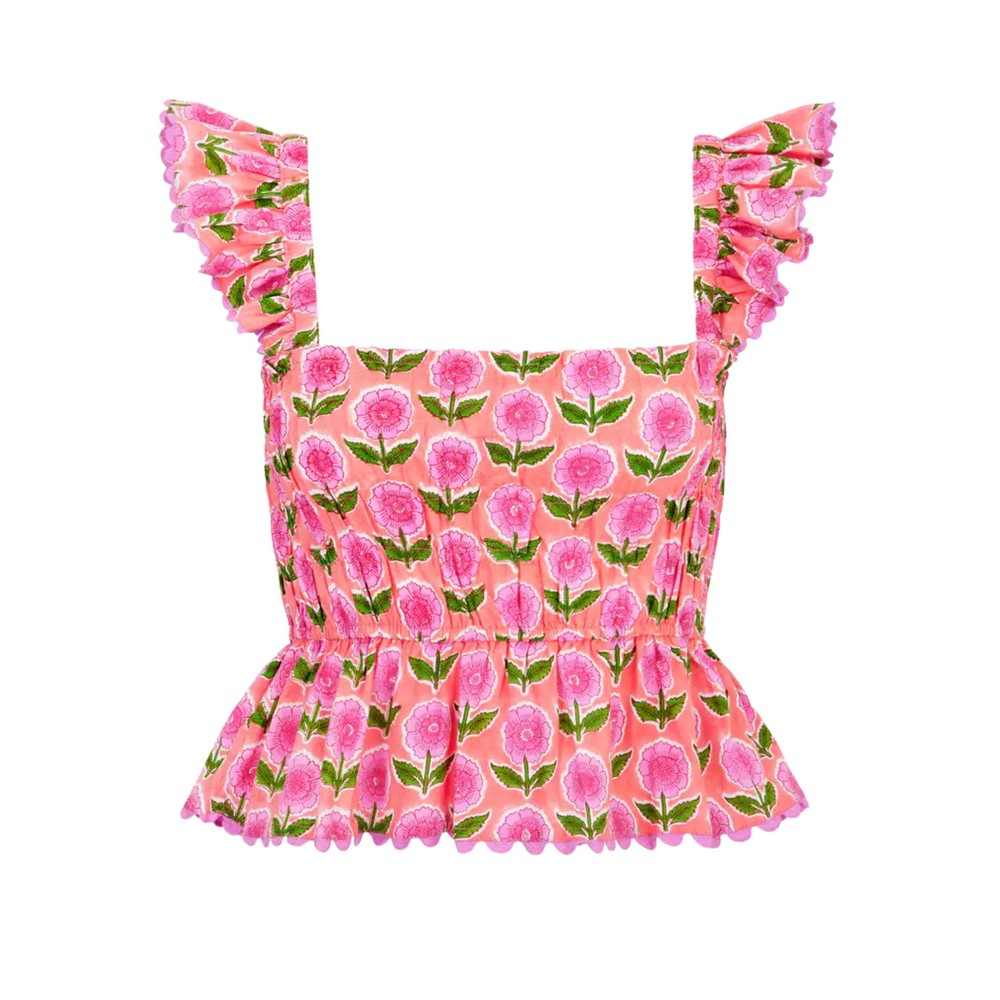 Image of Jessica Shirred Top - Peach Buta