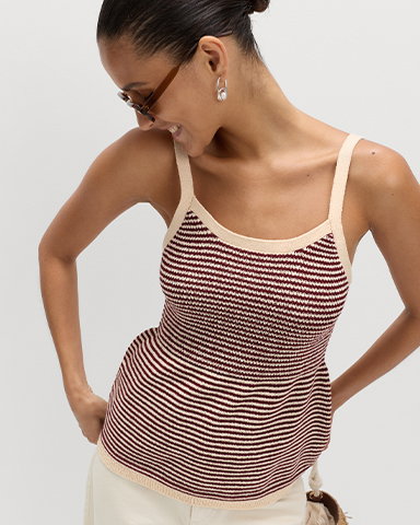Woman wearing a Multi Cotton Blend Striped Square Neck Knitted Vest