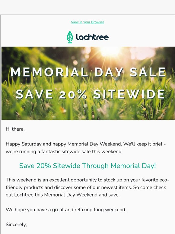 🌱 Memorial Day Sale - Save 20% Sitewide