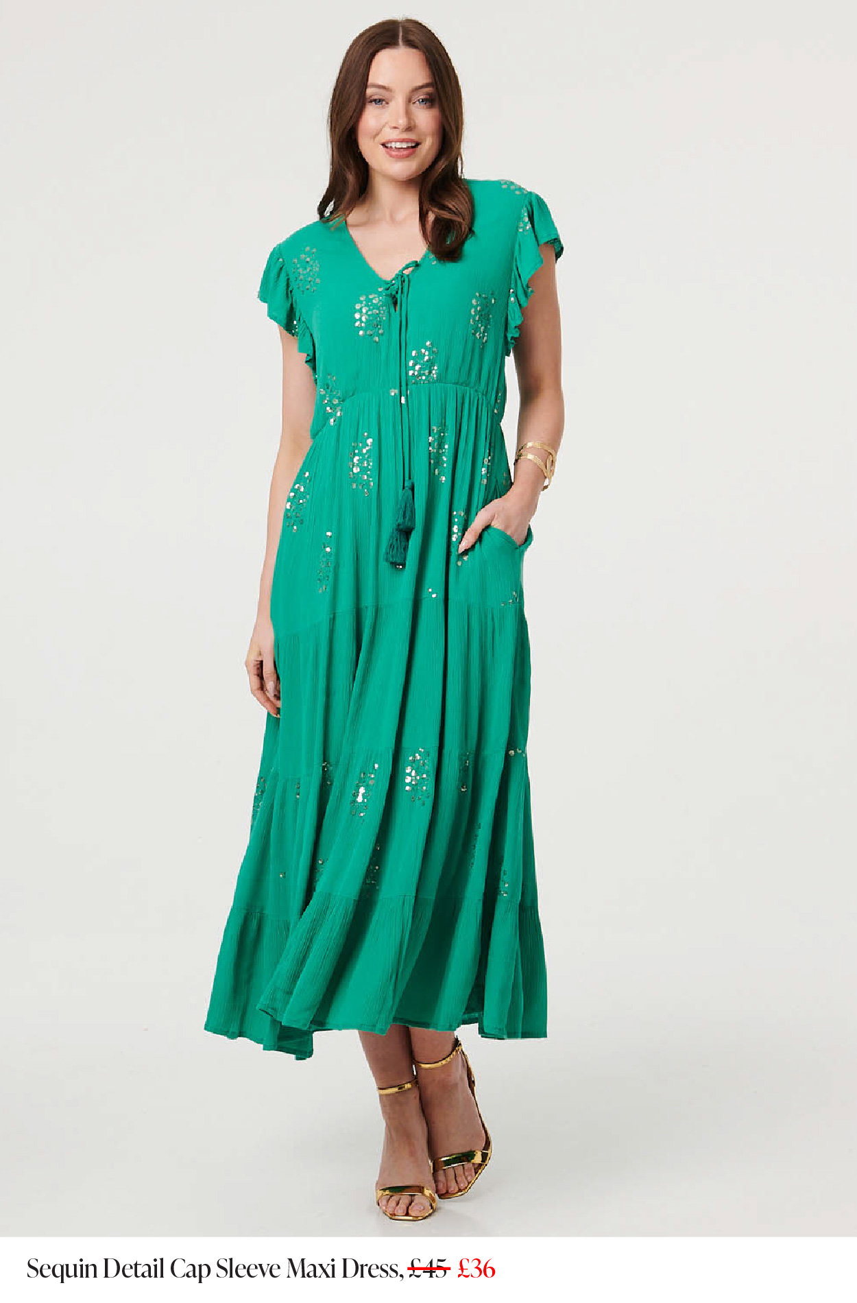 Sequin Detail Cap Sleeve Maxi Dress | Shop Now