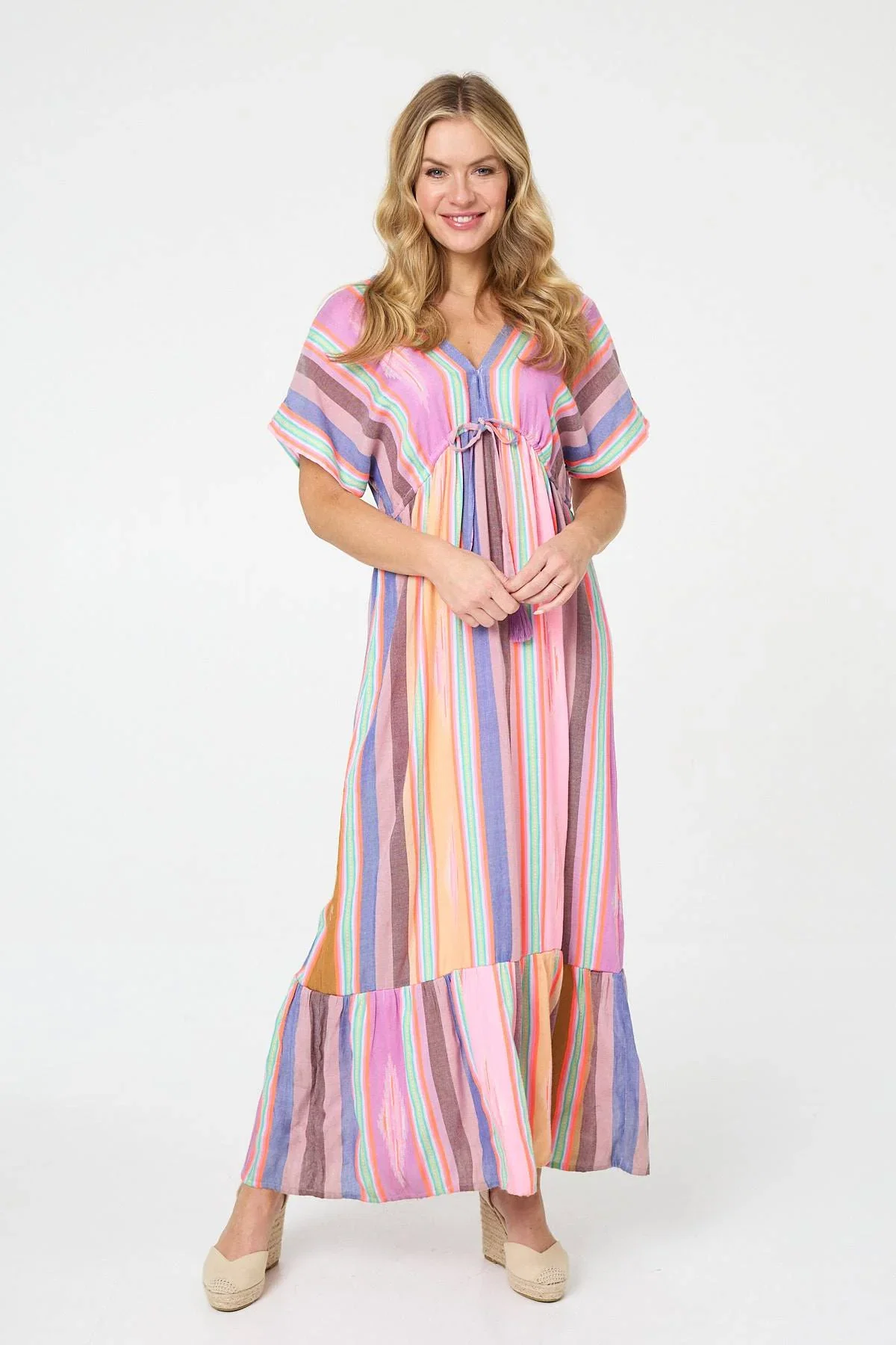 Striped 1/2 Sleeve Empire Maxi Dress