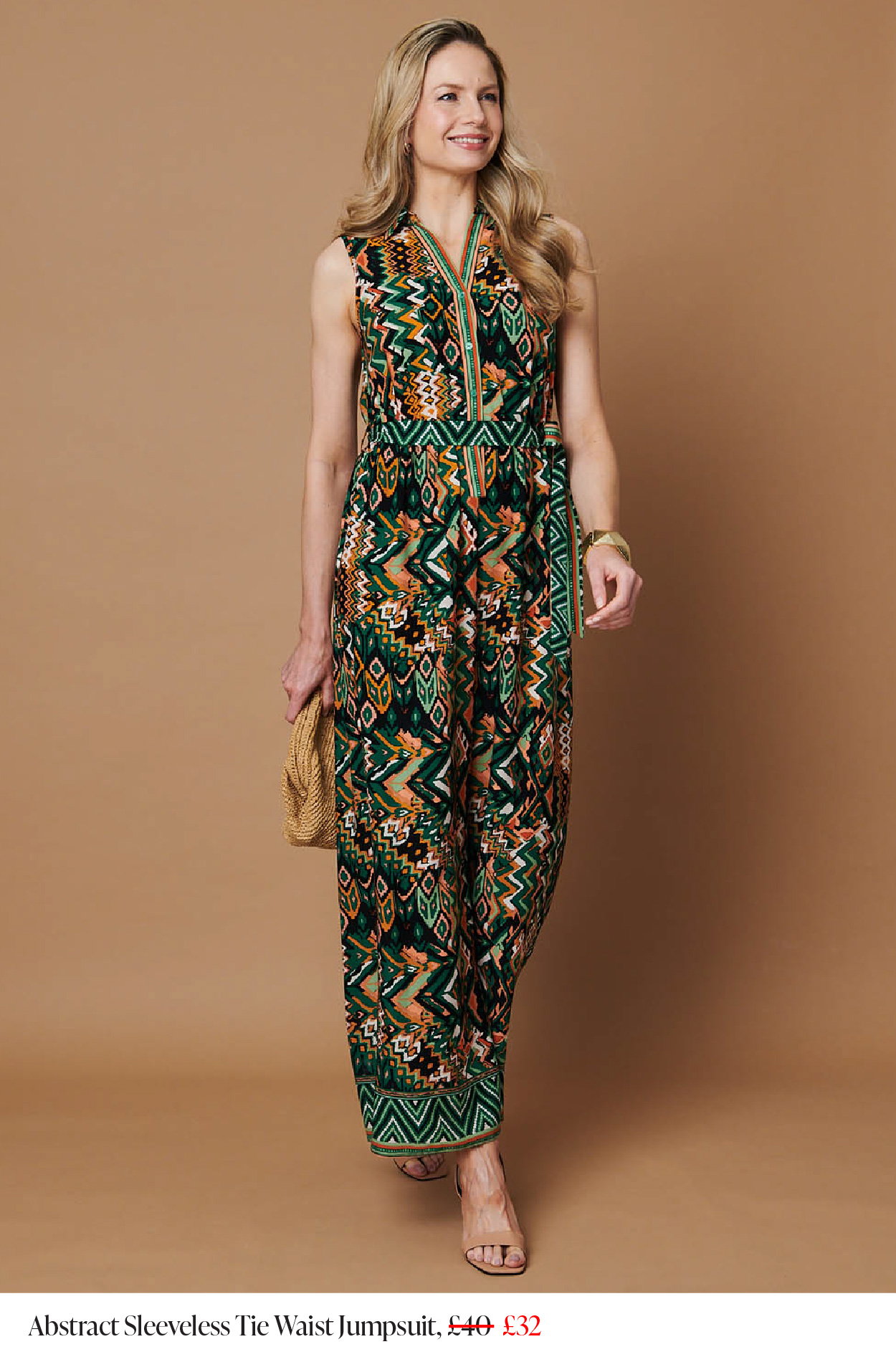 Abstract Sleeveless Tie Waist Jumpsuit | Shop Now