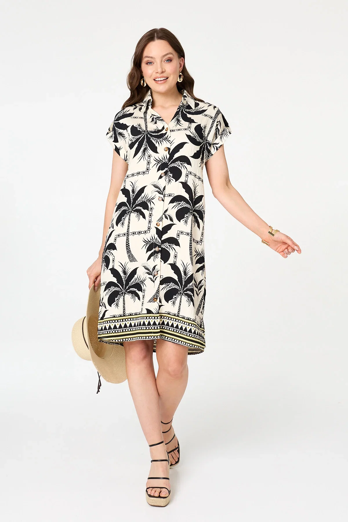 Tropical Cap Sleeve Knee Length Dress