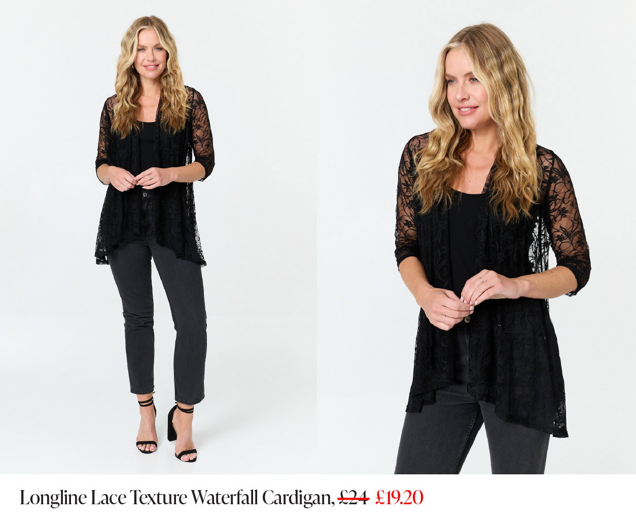 Longline Lace Texture Waterfall Cardigan | Shop Now